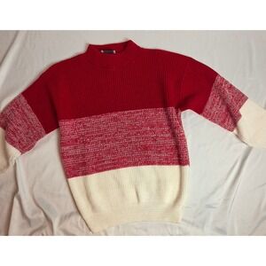 Vintage Adele Knitwear Red Colorblock Ribbed Pullover Sweater Made in USA 80s L
